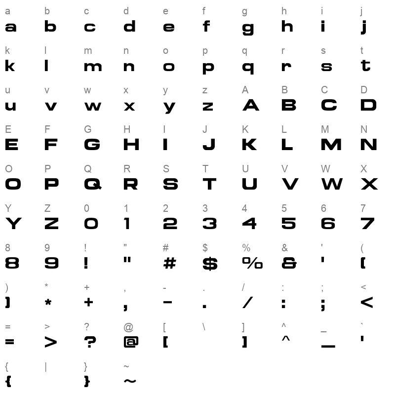 LibrestileExtBold Character Map