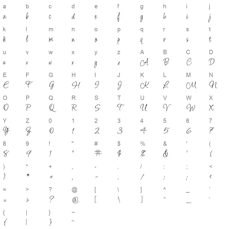 Licorice Regular Character Map