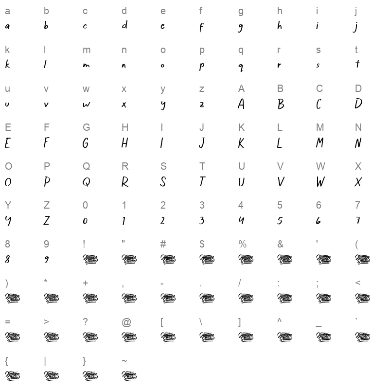 Lillybonie Regular Character Map