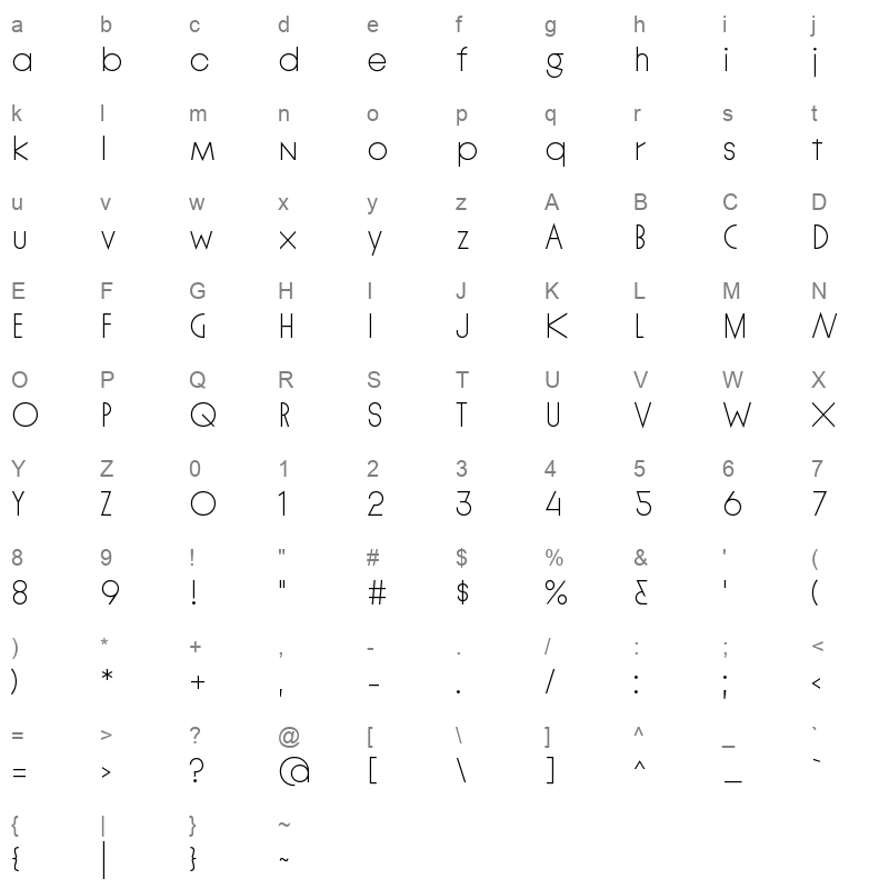 LinealVF Character Map
