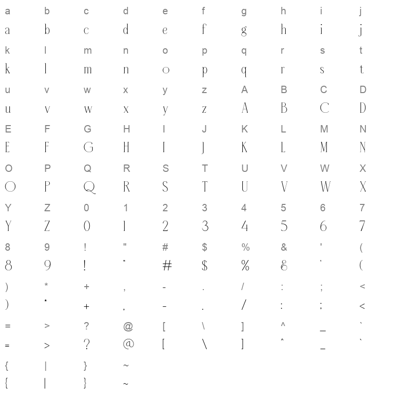 Listian Reguler Character Map