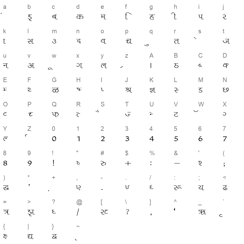 Liza Wide Regular Character Map