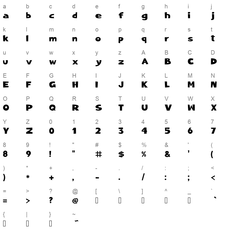 LONDON PRESLEY Character Map