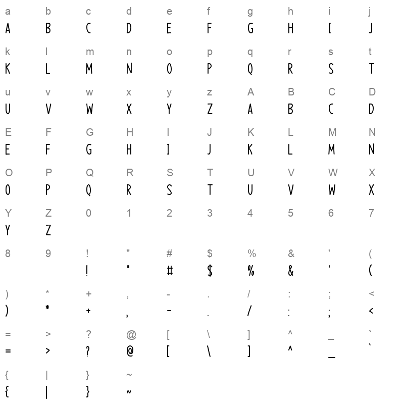 Long Wink otf Character Map