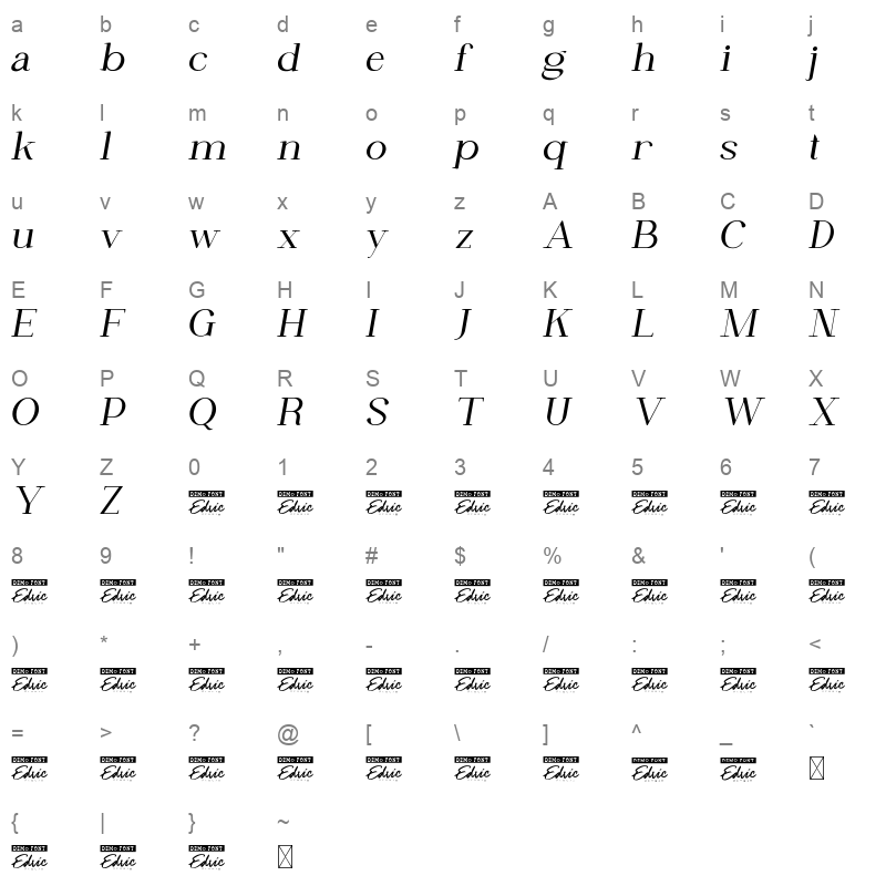 Lord Madame Italic Character Map