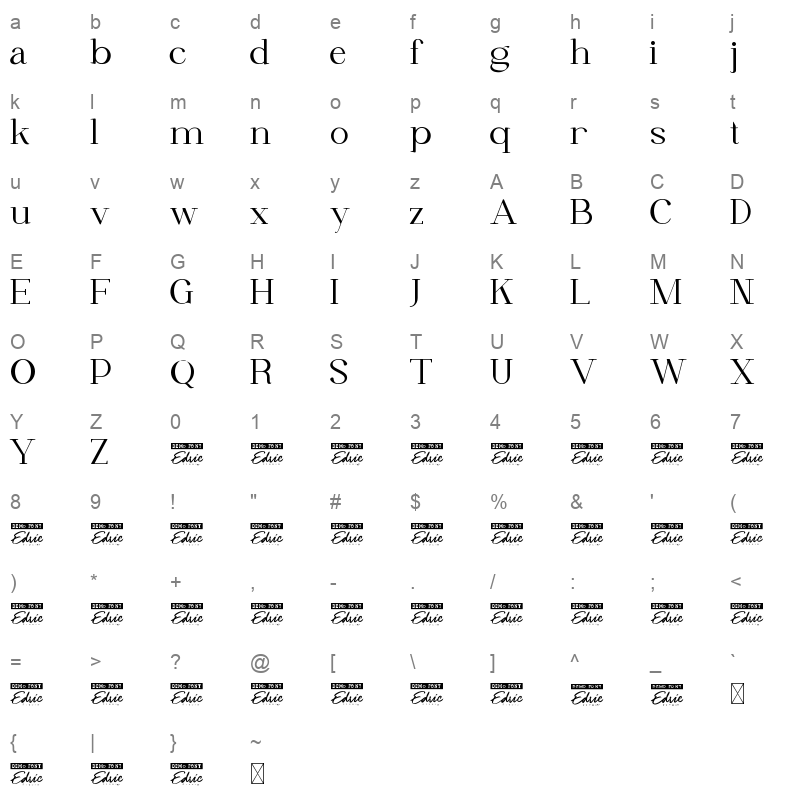 Lord Madame Regular Character Map