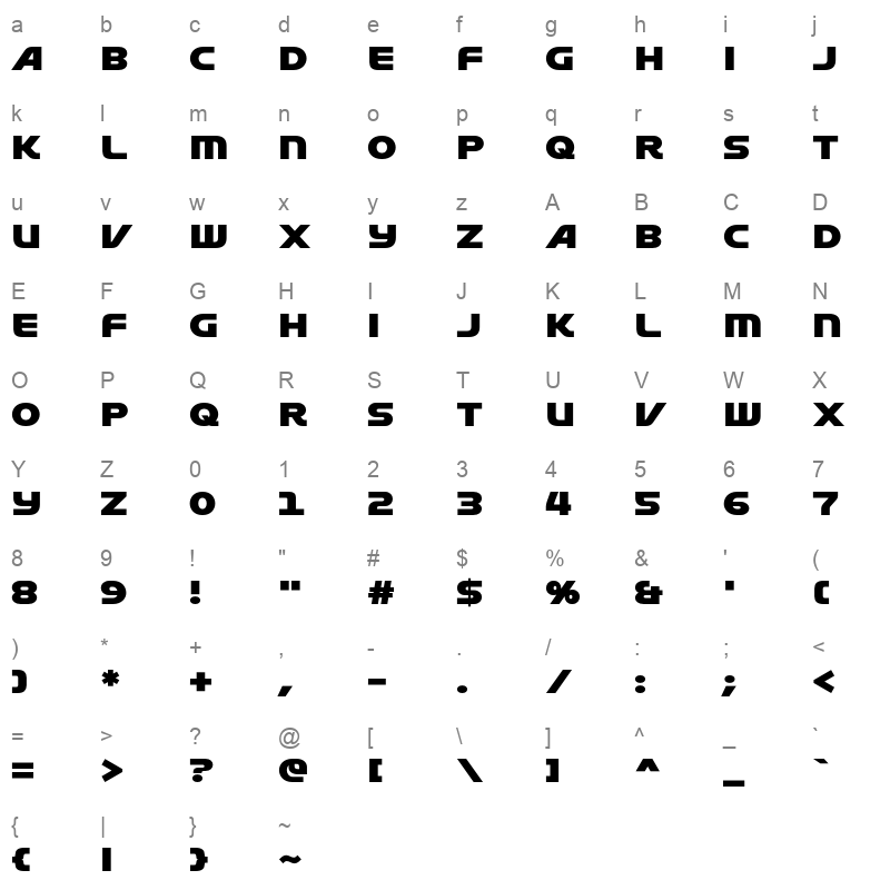 LT Aspirer Neue Heavy Character Map