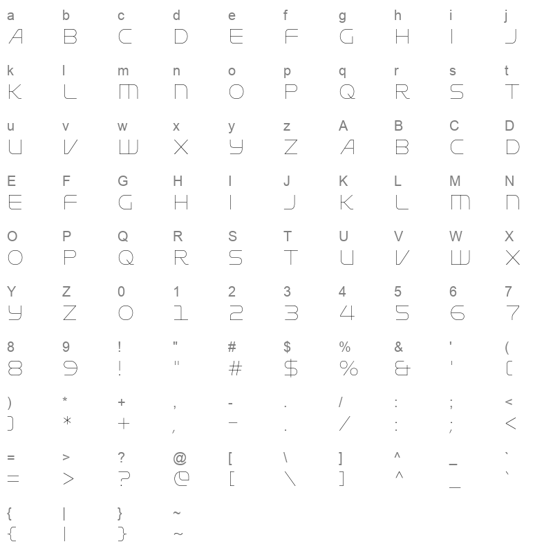 LT AspirerNeue Thin Character Map