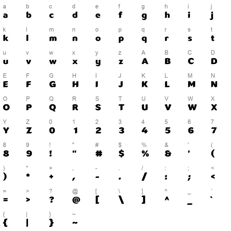 LT Flode Neue Black Character Map