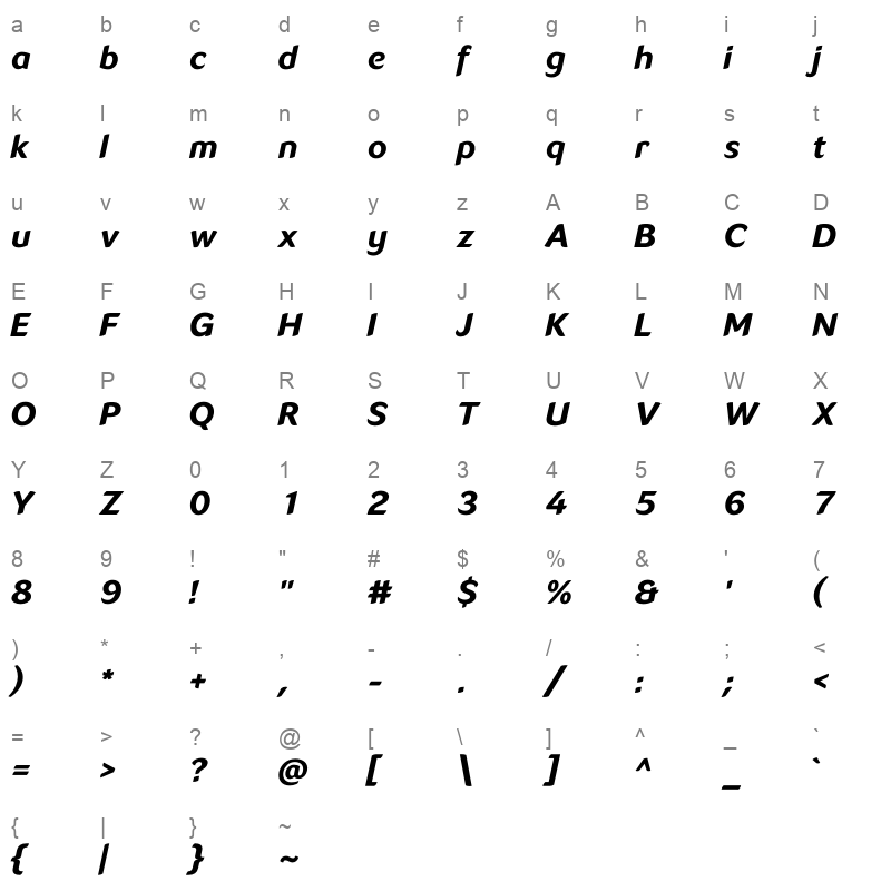 LT Flode Neue BoldItalic Character Map