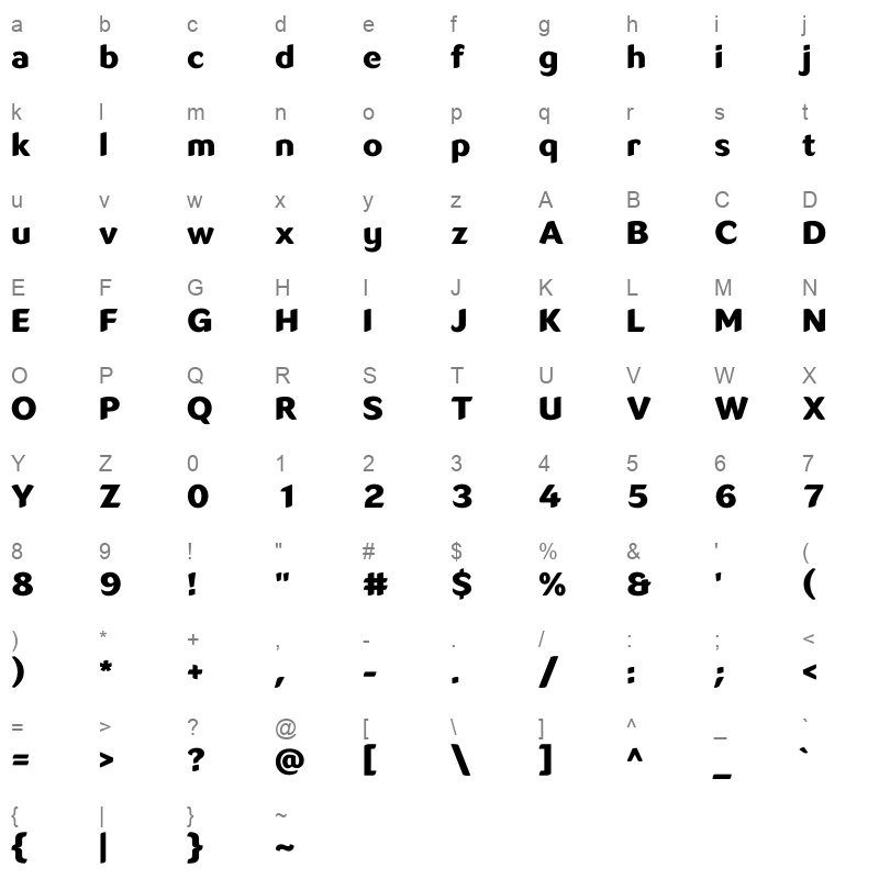 LT Flode Neue Extra Bold Character Map