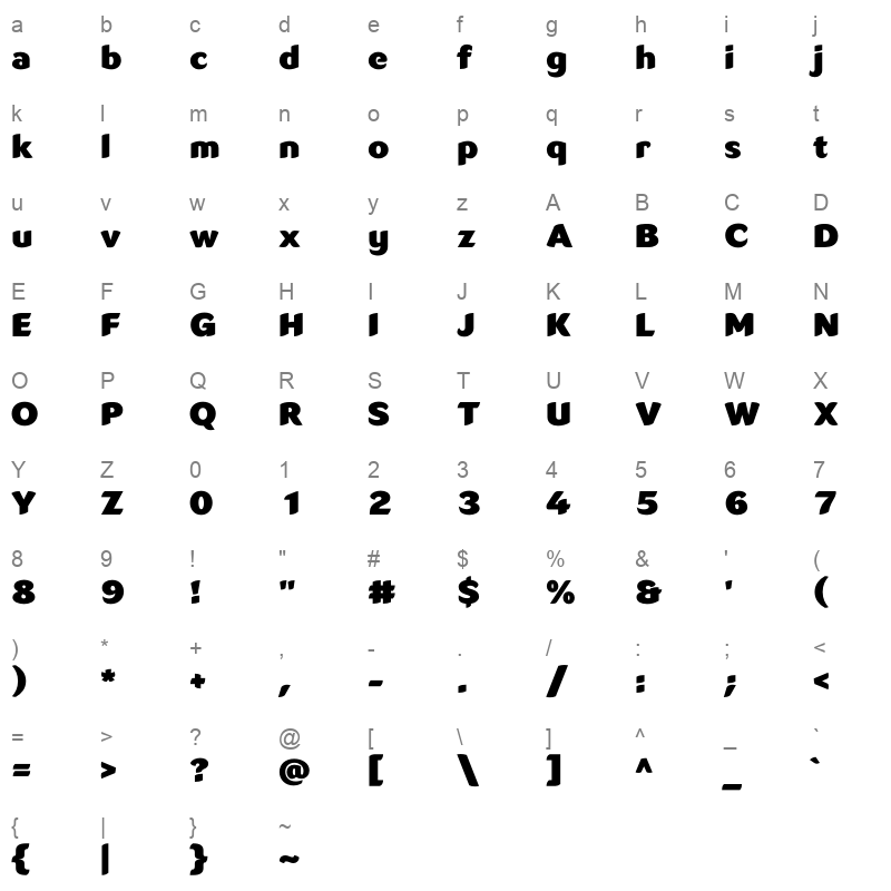 LT Flode Neue ExtraBlack Character Map