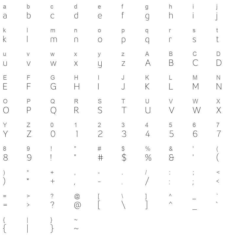LT Flode Neue ExtraLight Character Map