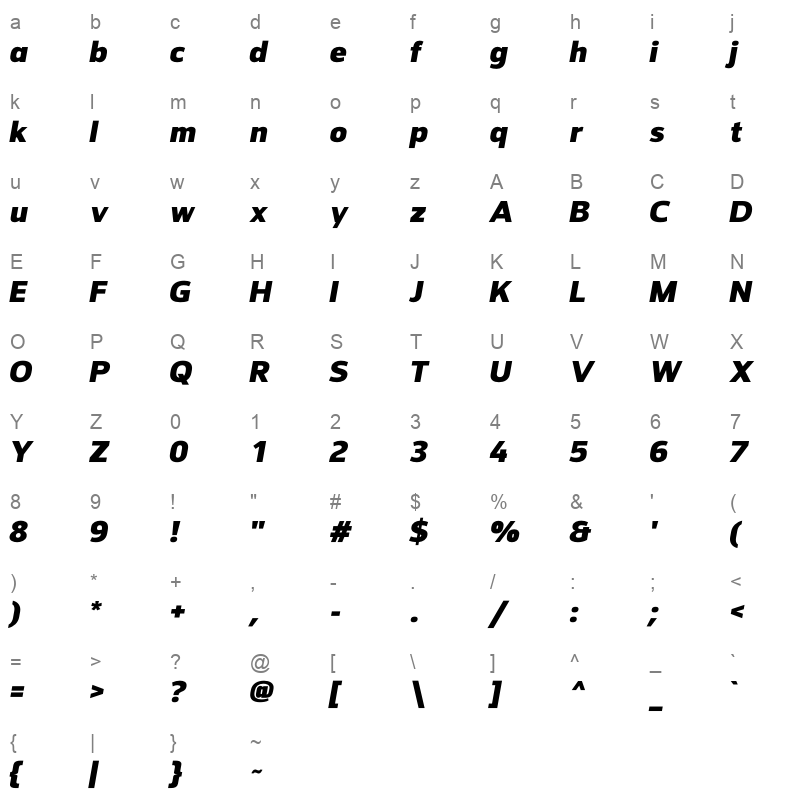 LT Streetway Neue Black Italic Character Map