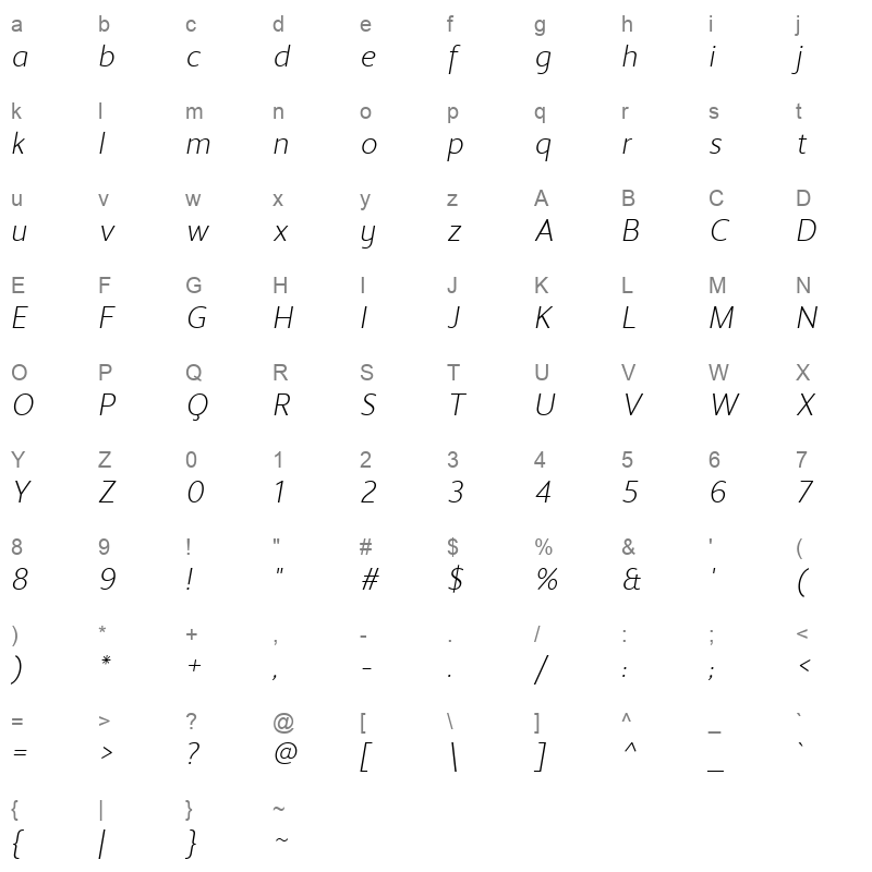 LTStreak LightItalic Character Map