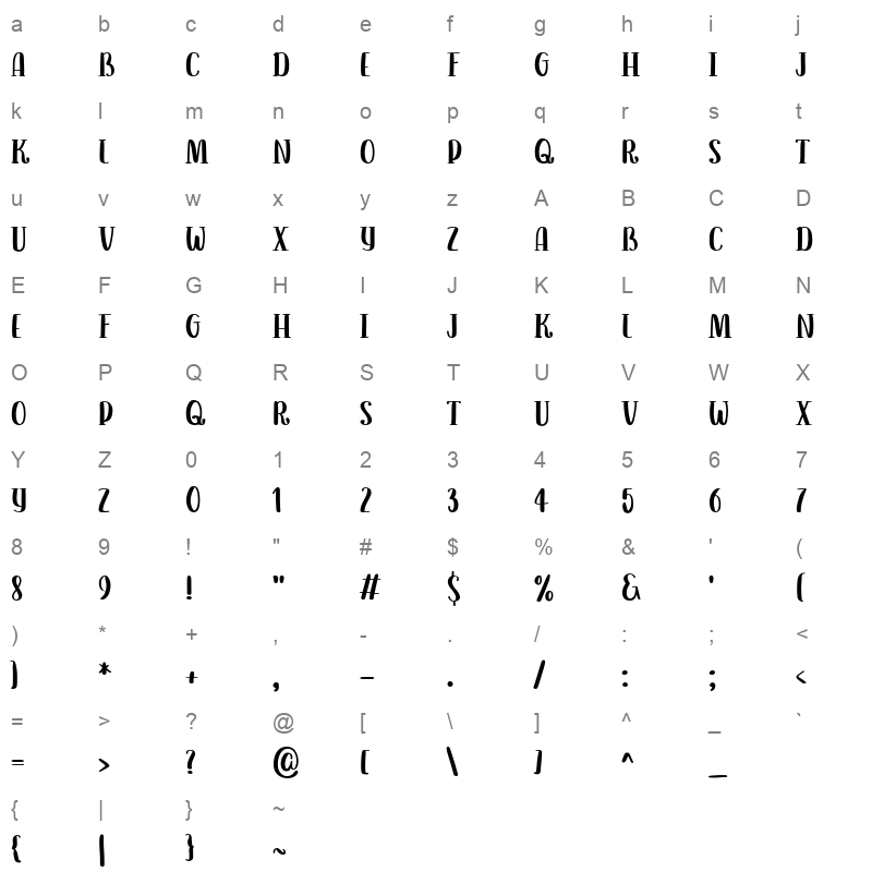 LuckyCiderRegular Character Map