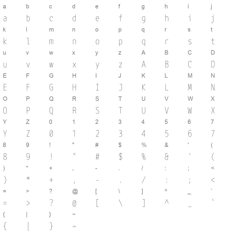 M+ 1mn thin Japanese Character Map