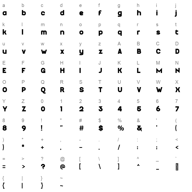 Maduratna Bold Character Map