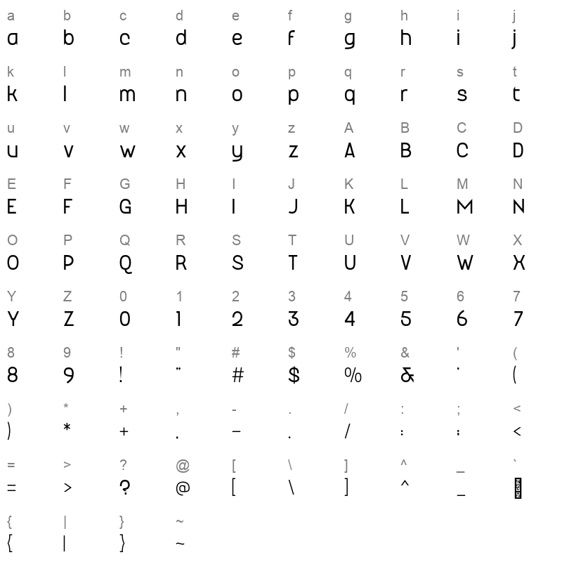 Maduratna Light Character Map