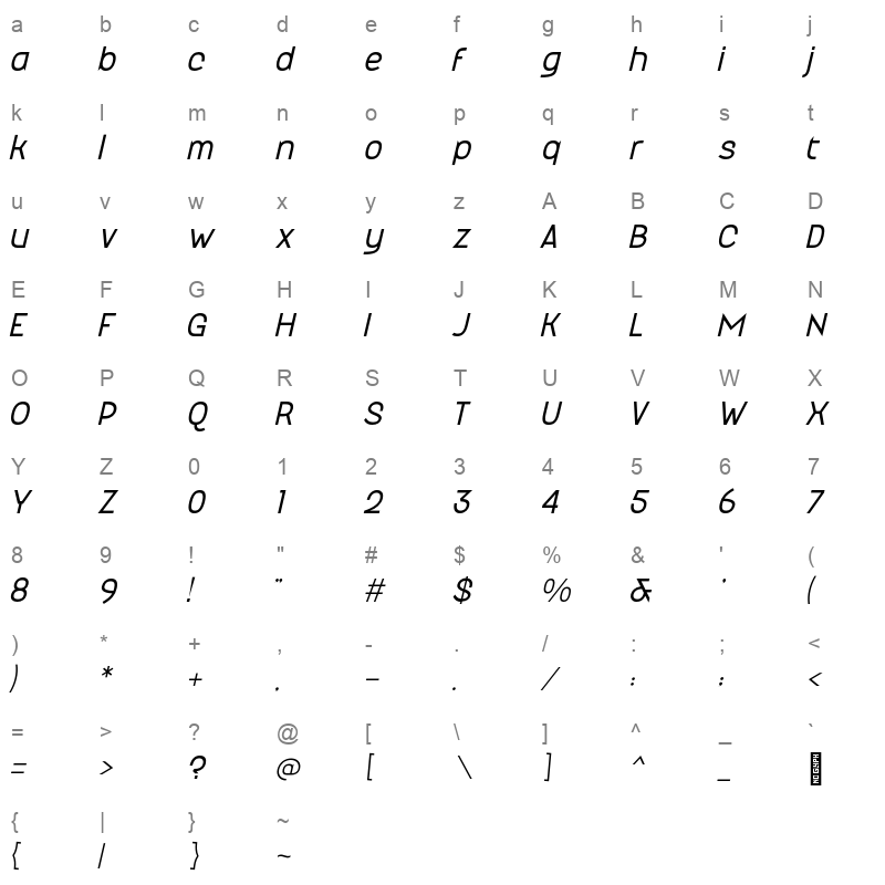 Maduratna LightItalic Character Map