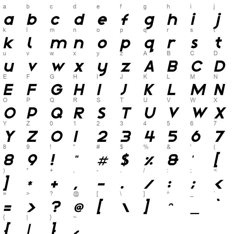 Magical Childhood Italic Character Map