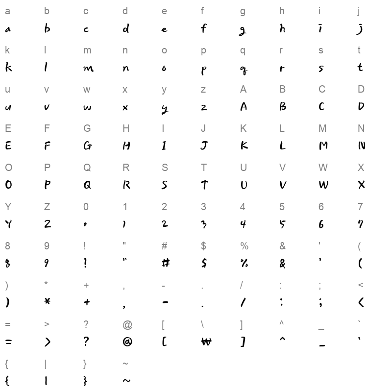 Makgeolli Regular Character Map
