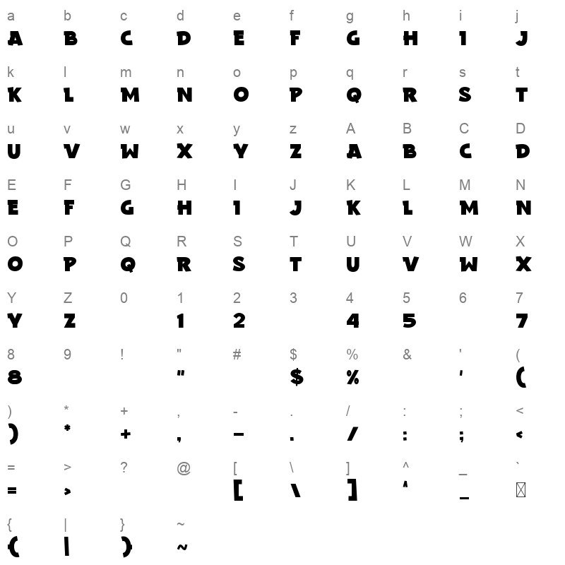Mantab TTF Character Map