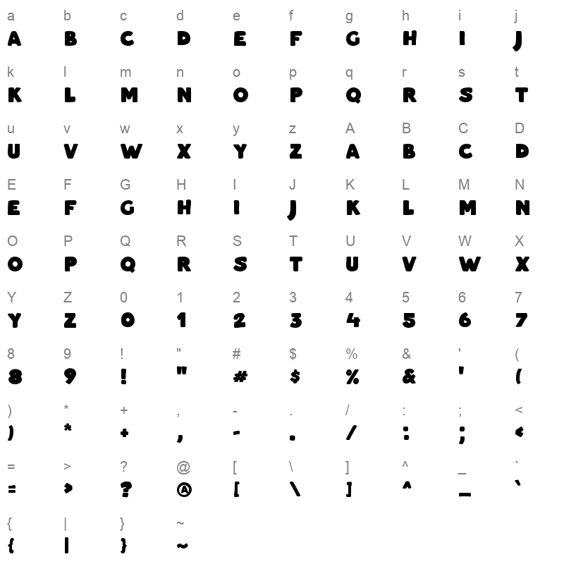 Masa Boo Character Map