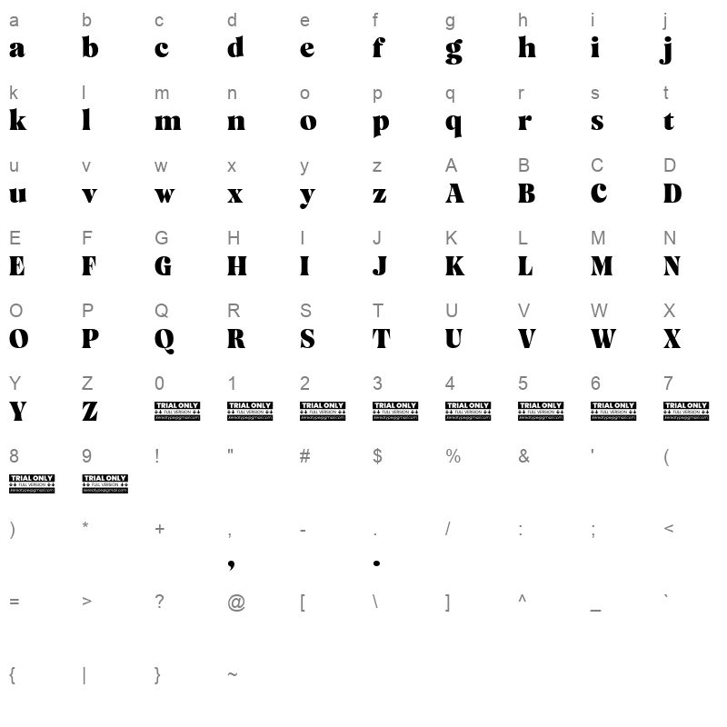 Mazaeni ExtraBold Character Map