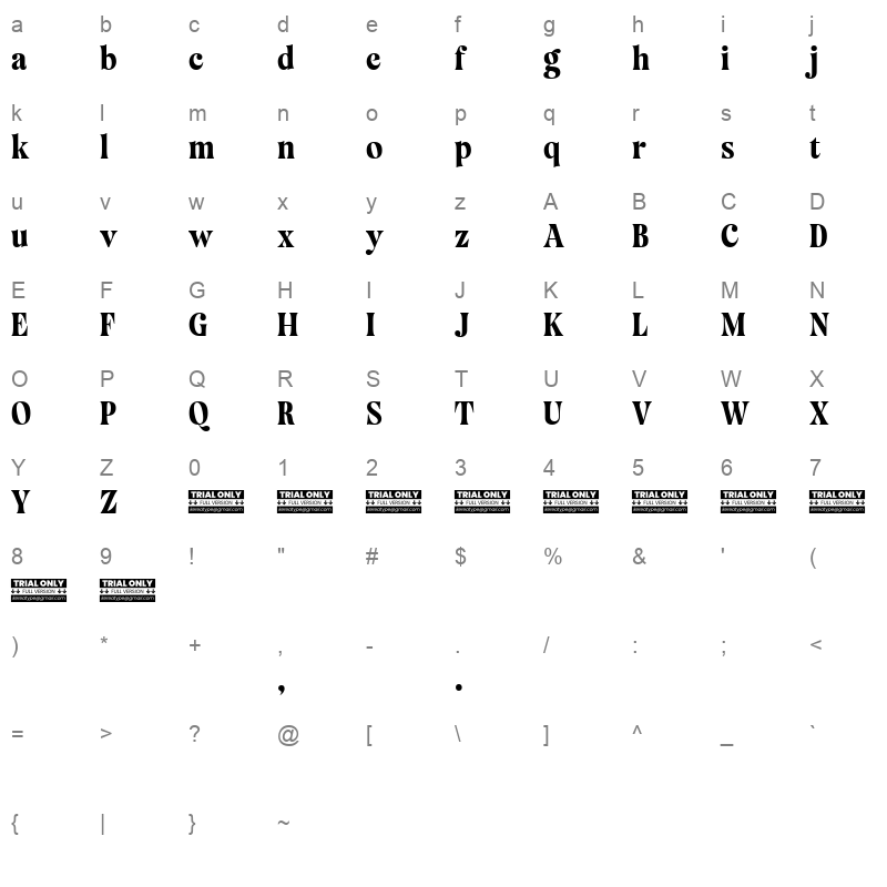 Mazaeni Regular Character Map