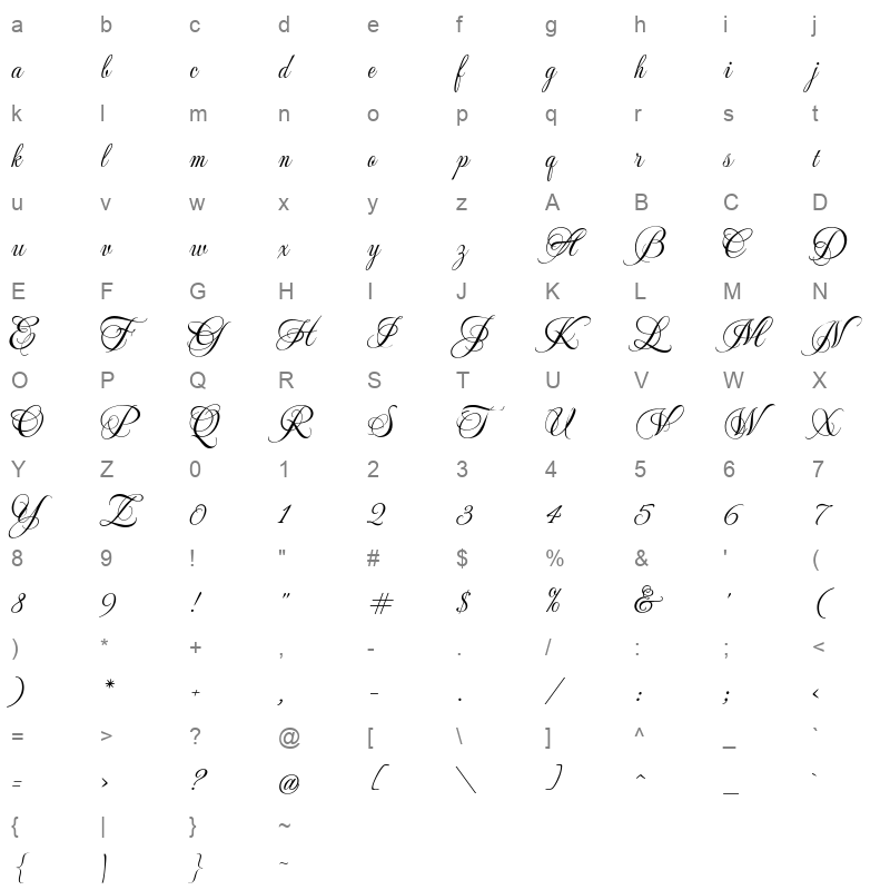 MeaCulpa Regular Character Map