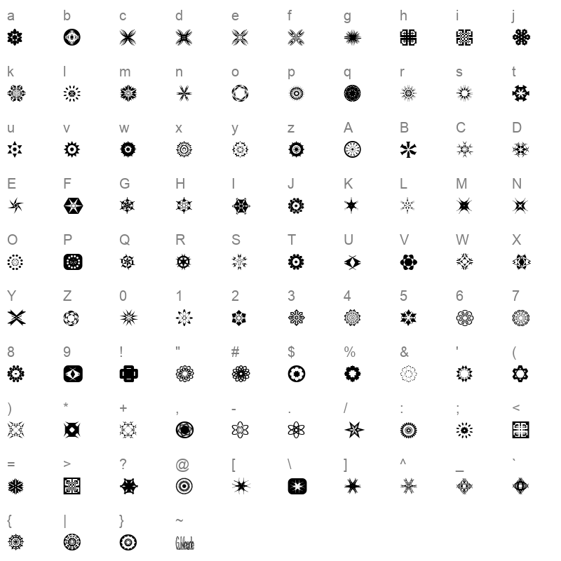 Meadings Regular Character Map