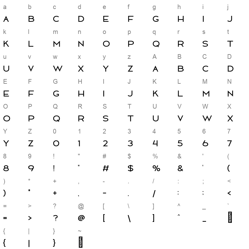 Melody Regular Character Map