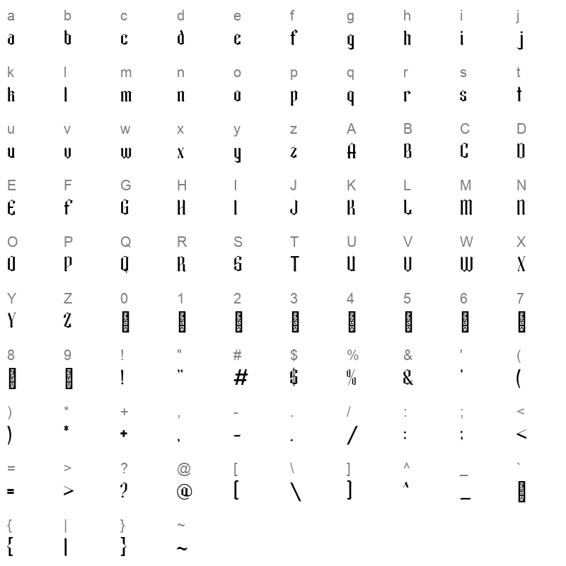 Metal Gothic RegularWOFF2 Character Map