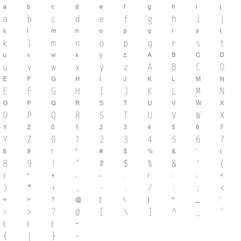 Mgen+ 2m thin Character Map