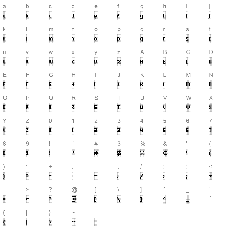 Micro 5 Charted Regular Character Map