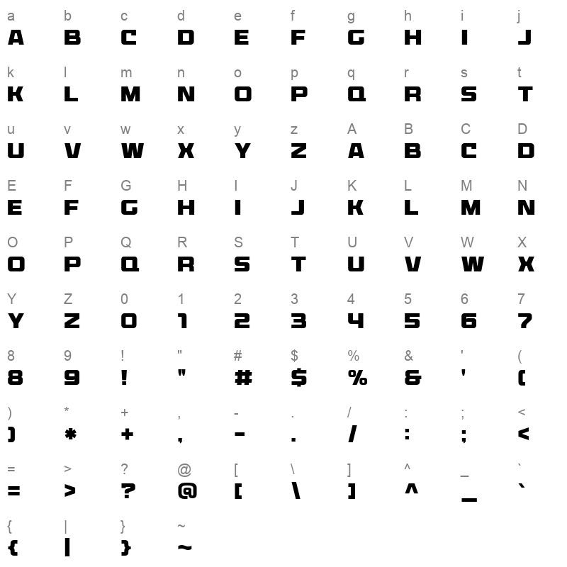 Micro sport Bold Character Map