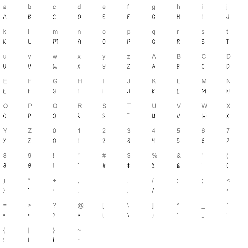 Miracle Dream OTF Character Map