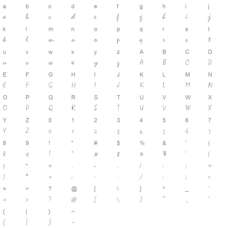 Mistral SingleLine OTF SVG Regular Character Map