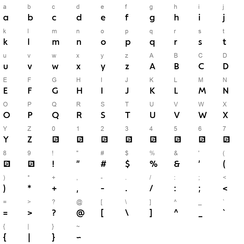 ModeskaTrial Medium Character Map
