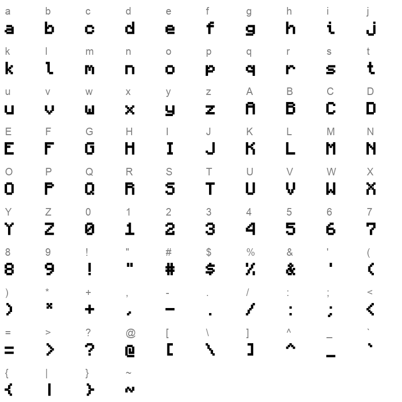 Monocraft Bold Character Map