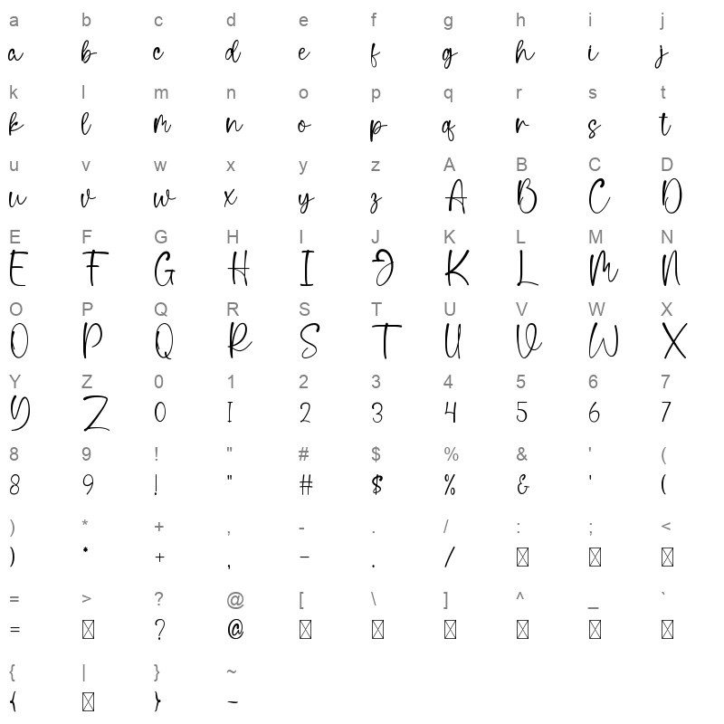 Monstera TTF Character Map