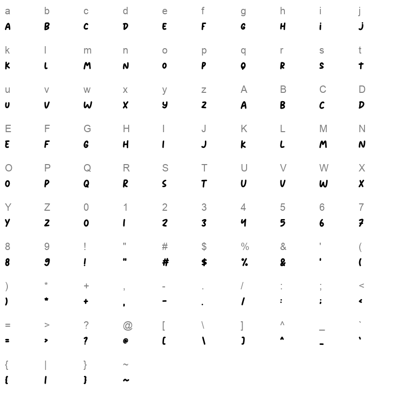 Moonchild OTF Character Map
