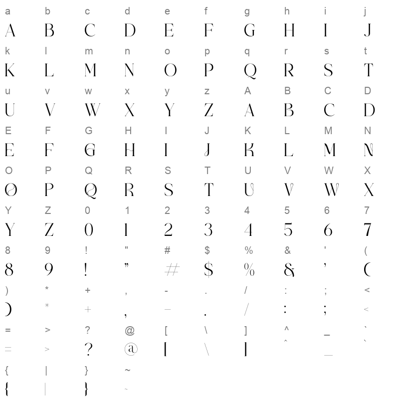 MOURGEN Character Map