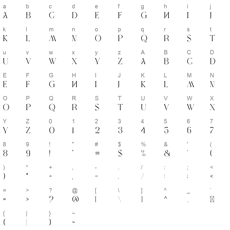 MOXA Bestine WOFF Character Map