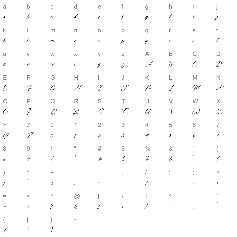 Mugen Ragi TTF Character Map