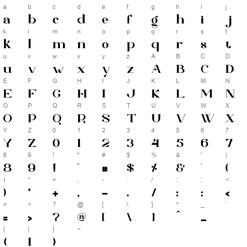 Mugiwara WOFF2 Character Map