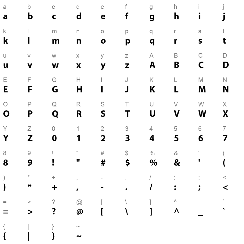 Myriad Pro Bold Character Map