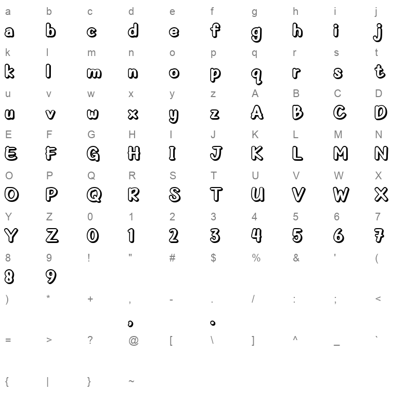 Nabana Shadow Bold Character Map