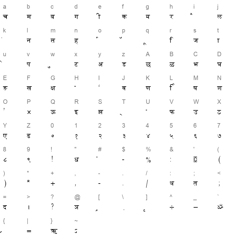 Naidunia Normal Character Map